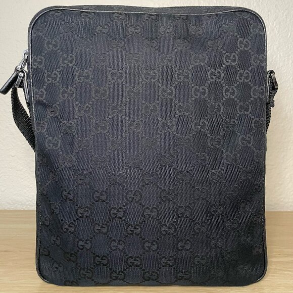 Gucci Authentic Vintage Black Canvas Crossbody Messenger Bag Leather Trim - Picture 2 of 16